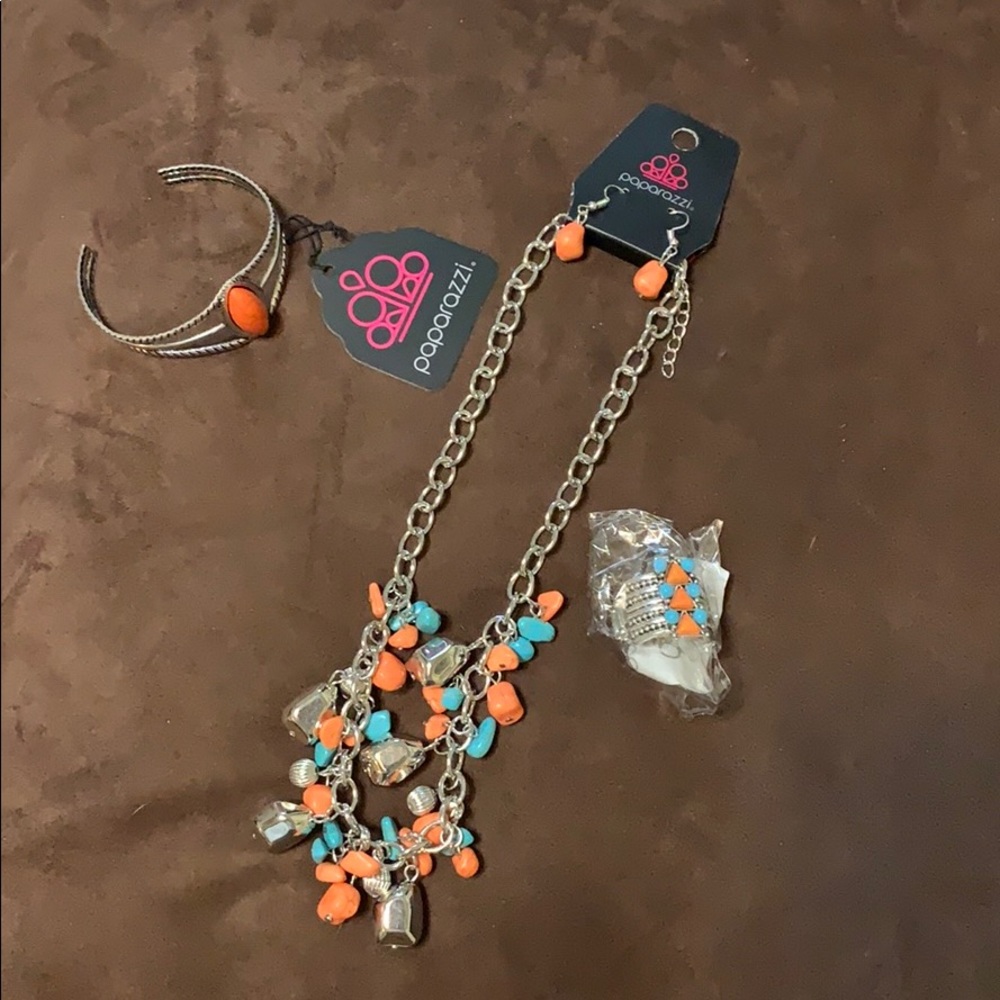 Paparazzi Turquoise and Orange Necklace lot